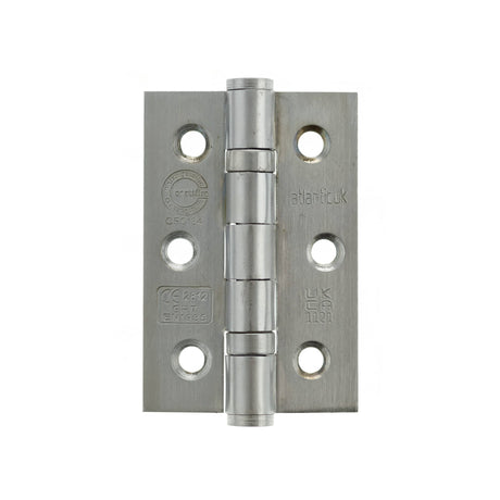 Quality image of Atlantic CE Fire Rated Grade 7 Ball Bearing Hinges 3" x 2" x 2mm - Satin Chrome | Sku. a2h322sc | available from Trade Door Handles.
