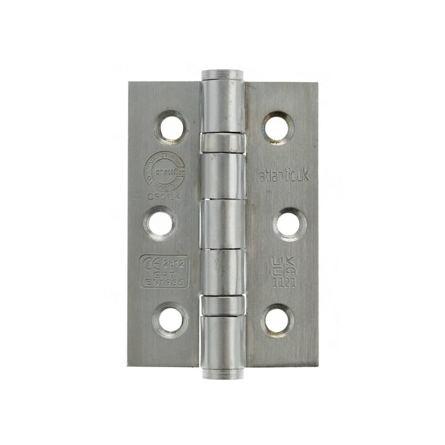 Quality image of Atlantic CE Fire Rated Grade 7 Ball Bearing Hinges 3" x 2" x 2mm - Satin Chrome | Sku. a2h322sc | available from Trade Door Handles.
