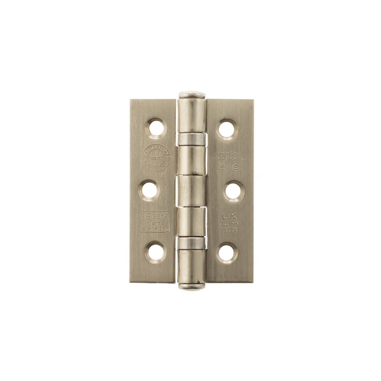Quality image of Atlantic CE Fire Rated Grade 7 Ball Bearing Hinges 3" x 2" x 2mm - Satin Nickel | Sku. a2h322sn | available from Trade Door Handles.