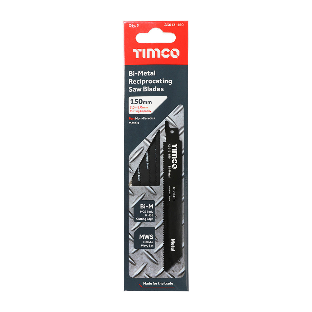 This is an image of Timco - Reciprocating Saw Blades - Metal Cutting - Bi-Metal - S922BF S922BF (5 Pieces Pack) A3013-150