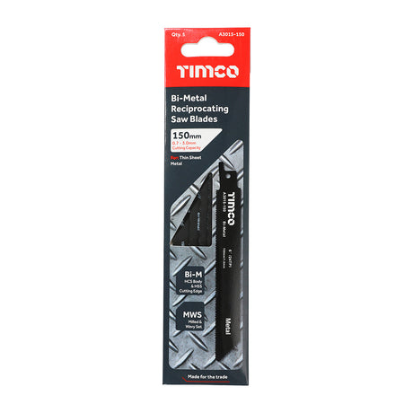 This is an image of Timco - Reciprocating Saw Blades - Metal Cutting - Bi-Metal - S922AF S922AF (5 Pieces Pack) A3015-150