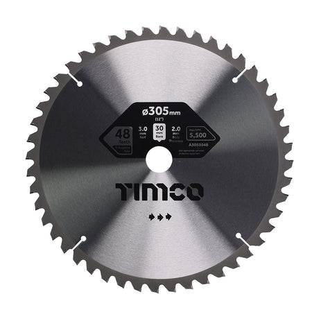 This is an image of Timco - -5Ãƒâ€šÃ‚Â° Circular Saw Blade 305 x 30 x 48T (1 Each Clamshell) A3053048