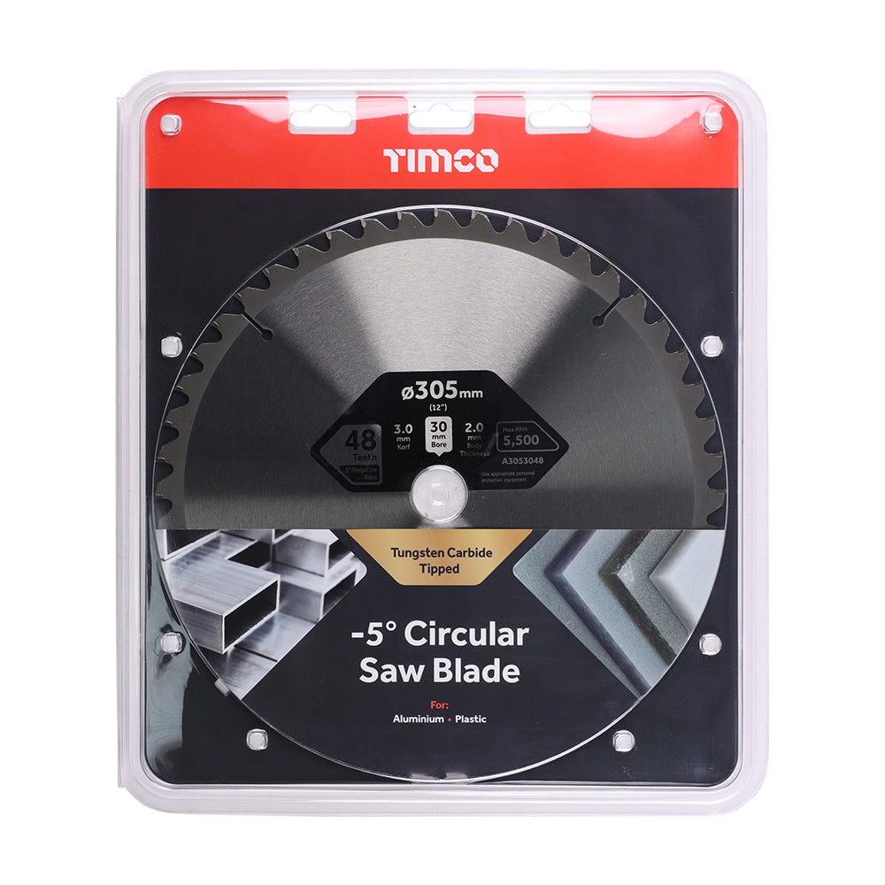 This is an image of Timco - -5Ãƒâ€šÃ‚Â° Circular Saw Blade 305 x 30 x 48T (1 Each Clamshell) A3053048