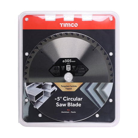 This is an image of Timco - -5Ãƒâ€šÃ‚Â° Circular Saw Blade 305 x 30 x 48T (1 Each Clamshell) A3053048