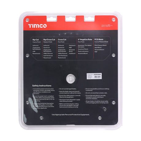 This is an image of Timco - -5Ãƒâ€šÃ‚Â° Circular Saw Blade 305 x 30 x 48T (1 Each Clamshell) A3053048