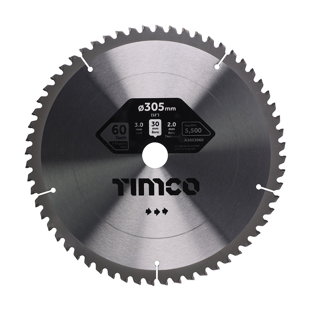 This is an image of Timco - -5Ãƒâ€šÃ‚Â° Circular Saw Blade 305 x 30 x 60T (1 Each Clamshell) A3053060