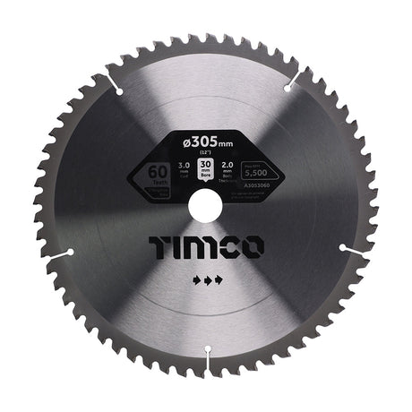 This is an image of Timco - -5Ãƒâ€šÃ‚Â° Circular Saw Blade 305 x 30 x 60T (1 Each Clamshell) A3053060