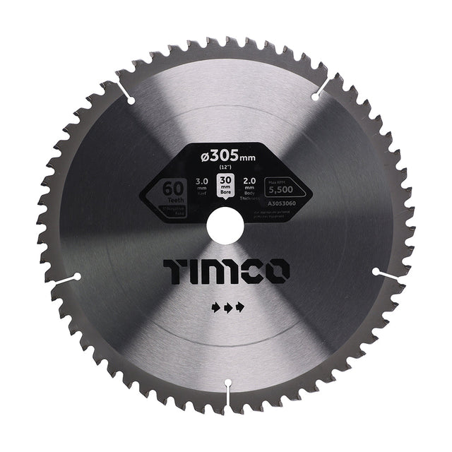 This is an image of Timco - -5Ãƒâ€šÃ‚Â° Circular Saw Blade 305 x 30 x 60T (1 Each Clamshell) A3053060