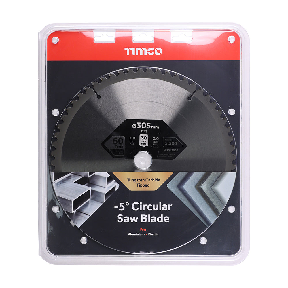 This is an image of Timco - -5Ãƒâ€šÃ‚Â° Circular Saw Blade 305 x 30 x 60T (1 Each Clamshell) A3053060
