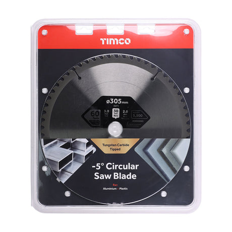 This is an image of Timco - -5Ãƒâ€šÃ‚Â° Circular Saw Blade 305 x 30 x 60T (1 Each Clamshell) A3053060