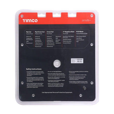 This is an image of Timco - -5Ãƒâ€šÃ‚Â° Circular Saw Blade 305 x 30 x 60T (1 Each Clamshell) A3053060