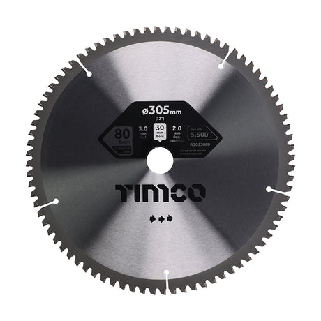 This is an image of Timco - -5Ãƒâ€šÃ‚Â° Circular Saw Blade 305 x 30 x 80T (1 Each Clamshell) A3053080