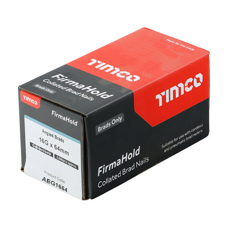 This is an image of Timco - FirmaHold Collated Brad Nails - 16 Gauge - Angled - Galvanised 16g x 64mm (2000 PCS Box) ABG1664