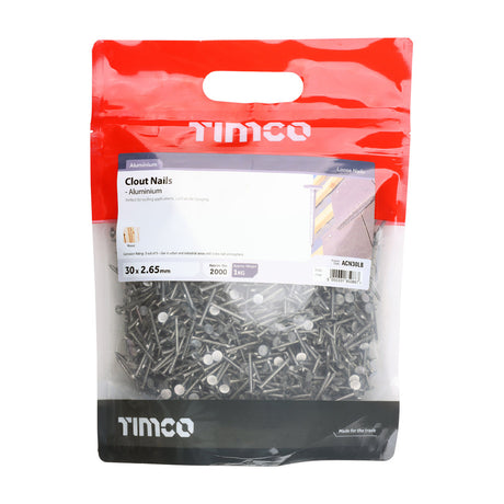 This is an image of Timco - Clout Nails - Aluminium 30 x 2.65mm (1 Kg TIMbag) ACN30LB
