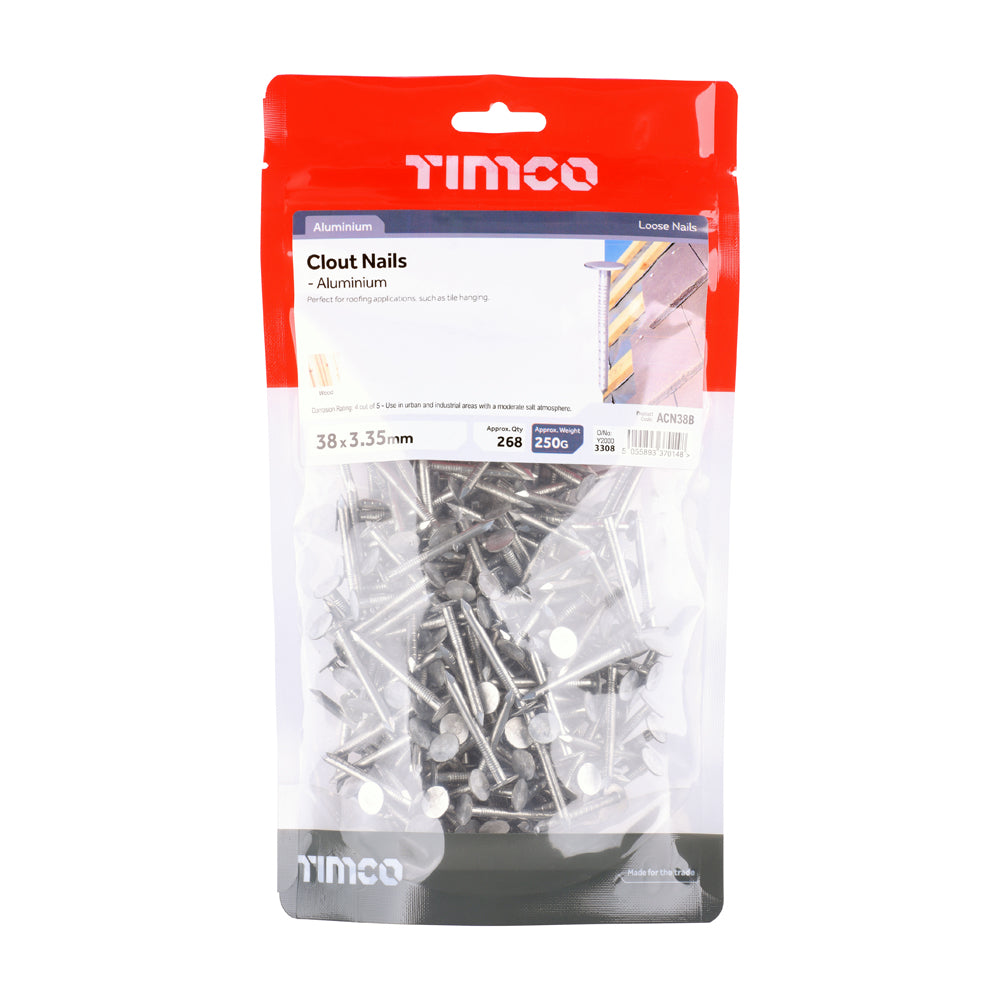 This is an image of Timco - Clout Nails - Aluminium 38 x 3.35mm (0.25 Kg TIMbag) ACN38B