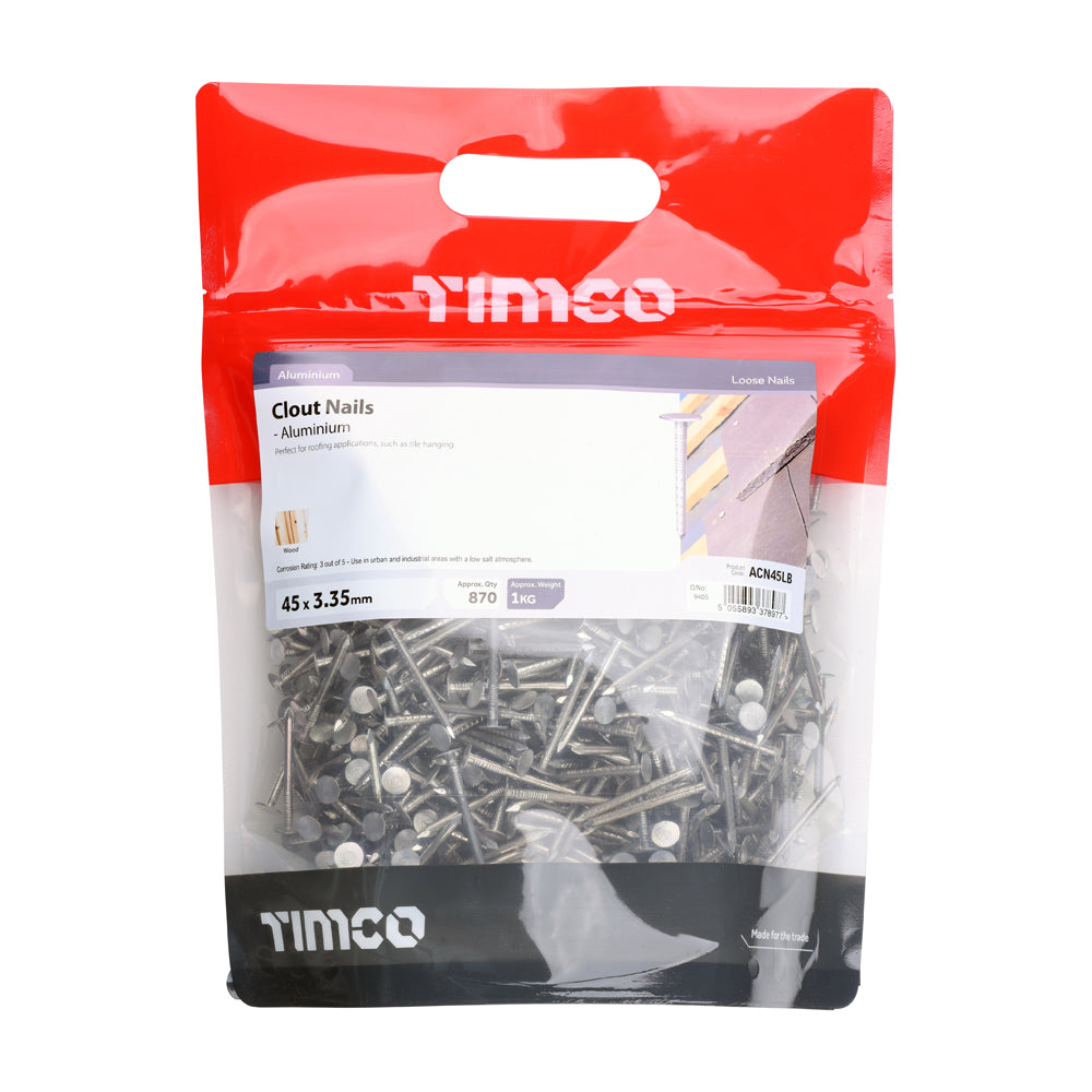 This is an image of Timco - Clout Nails - Aluminium 45 x 3.35mm (1 Kg TIMbag) ACN45LB