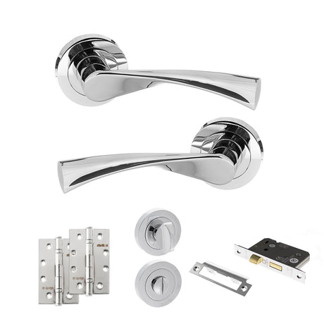 Quality image of STATUS Colorado Door Handle Pack (Bathroom Set - 3" CE Bathroom Lock, 4" Slim Knuckle Hinges x2) - Polished Chrome | Sku. adps34rpc13 | available from Trade Door Handles.