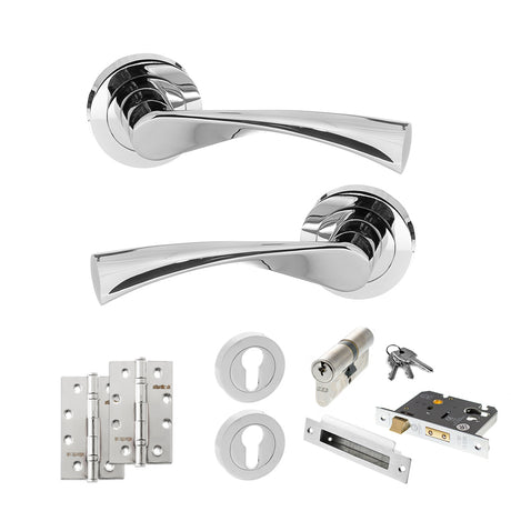 Quality image of STATUS Colorado Door Handle Pack (Euro Lock Set - 2.5" CE Sashlock, 4" Slim Knuckle Hinges x2) - Polished Chrome | Sku. adps34rpc24 | available from Trade Door Handles.