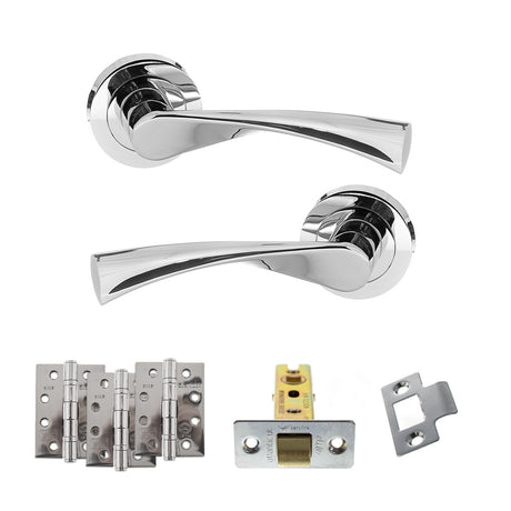 Quality image of STATUS Colorado Door Handle Pack (Latch Set - 2.5" CE Latch, 4" Fire Rated Hinges x3) - Polished Chrome | Sku. adps34rpc3 | available from Trade Door Handles.