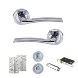 Quality image of Eco Swell Door Handle Pack (Bathroom Set - 2.5" CE Bathroom Lock, 4" Slim Knuckle Hinges x2) - Satin Chrome/Polished Chrome | Sku. adpeco10scpc12 | available from Trade Door Handles.