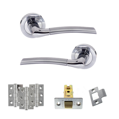 Quality image of Eco Swell Door Handle Pack (Latch Set - 3" CE Latch, 3" Fire Rated Hinges x3) - Satin Chrome/Polished Chrome | Sku. adpeco10scpc2 | available from Trade Door Handles.