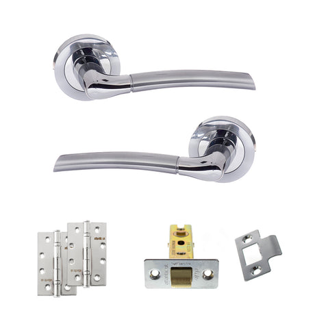 Quality image of Eco Swell Door Handle Pack (Latch Set - 2.5" CE Latch, 4" Slim Knuckle Hinges x2) - Satin Chrome/Polished Chrome | Sku. adpeco10scpc5 | available from Trade Door Handles.
