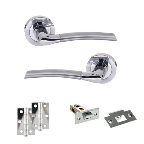 Quality image of Eco Swell Door Handle Pack (Latch Set - 2.5" Latch, 3" Hinges x2) - Satin Chrome/Polished Chrome | Sku. adpeco10scpc7 | available from Trade Door Handles.