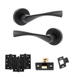 Quality image of Eco Aqua Door Handle Pack (Latch Set - 3" CE Latch, 4" Fire Rated Hinges x3) - Matt Black | Sku. adpeco20mb4 | available from Trade Door Handles.