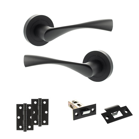 Quality image of Eco Aqua Door Handle Pack (Latch Set - 2.5" Latch, 3" Hinges x2) - Matt Black | Sku. adpeco20mb7 | available from Trade Door Handles.