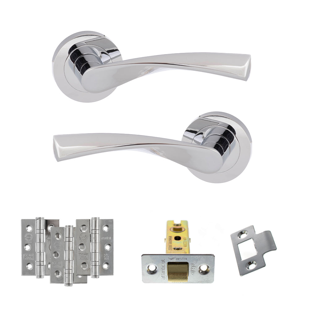 Quality image of Eco Aqua Door Handle Pack (Latch Set - 2.5" CE Latch, 3" Fire Rated Hinges x3) - Polished Chrome | Sku. adpeco20pc1 | available from Trade Door Handles.