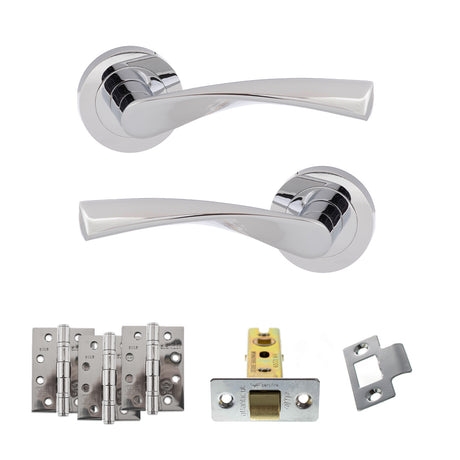 Quality image of Eco Aqua Door Handle Pack (Latch Set - 3" CE Latch, 4" Fire Rated Hinges x3) - Polished Chrome | Sku. adpeco20pc4 | available from Trade Door Handles.