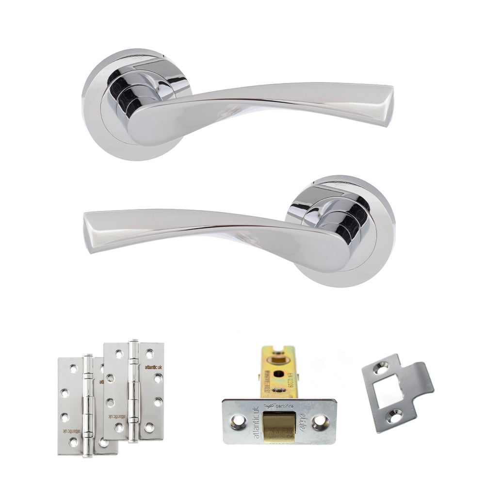 Quality image of Eco Aqua Door Handle Pack (Latch Set - 2.5" CE Latch, 4" Slim Knuckle Hinges x2) - Polished Chrome | Sku. adpeco20pc5 | available from Trade Door Handles.