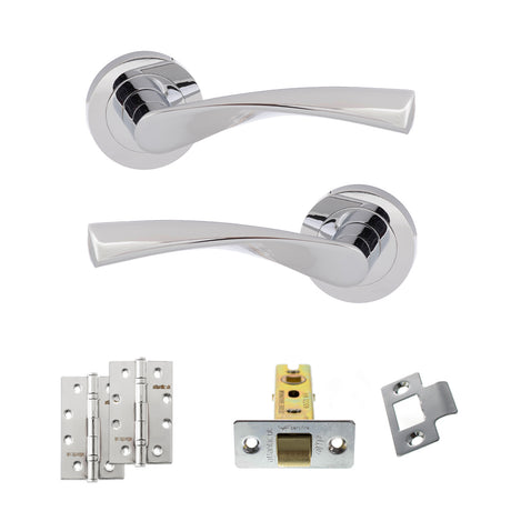 Quality image of Eco Aqua Door Handle Pack (Latch Set - 2.5" CE Latch, 4" Slim Knuckle Hinges x2) - Polished Chrome | Sku. adpeco20pc5 | available from Trade Door Handles.