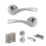 Quality image of Eco Aqua Door Handle Pack (Bathroom Set - 3" CE Bathroom Lock, 4" Slim Knuckle Hinges x2) - Satin Chrome | Sku. adpeco20sc13 | available from Trade Door Handles.