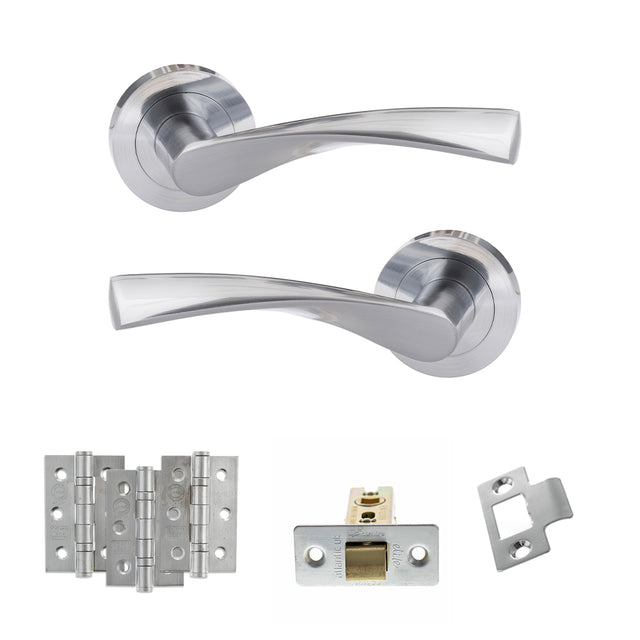 Quality image of Eco Aqua Door Handle Pack (Latch Set - 2.5" CE Latch, 3" Fire Rated Hinges x3) - Satin Chrome | Sku. adpeco20sc1 | available from Trade Door Handles.