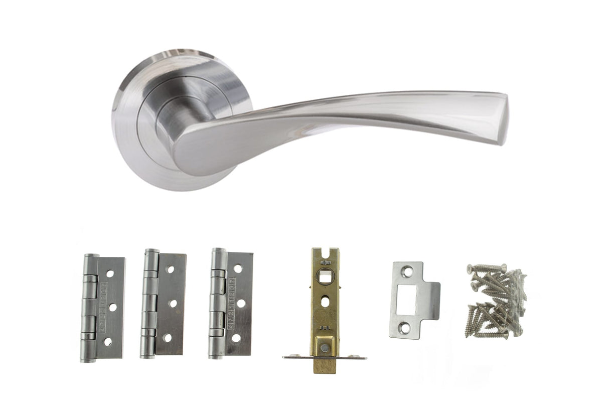 Quality image of Atlantic Aqua Door Pack Bundle (2.5" Latch, 3"x2" Hingesx3) - Satin Chrome | Sku. adpbeco20sc25 | available from Trade Door Handles.