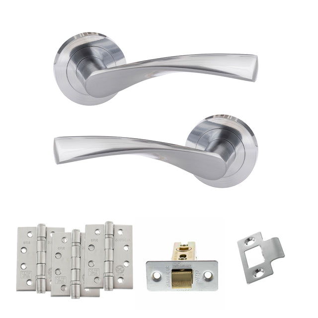 Quality image of Eco Aqua Door Handle Pack (Latch Set - 3" CE Latch, 4" Fire Rated Hinges x3) - Satin Chrome | Sku. adpeco20sc4 | available from Trade Door Handles.