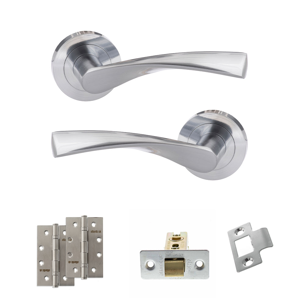 Quality image of Eco Aqua Door Handle Pack (Latch Set - 3" CE Latch, 4" Slim Knuckle Hinges x2) - Satin Chrome | Sku. adpeco20sc6 | available from Trade Door Handles.
