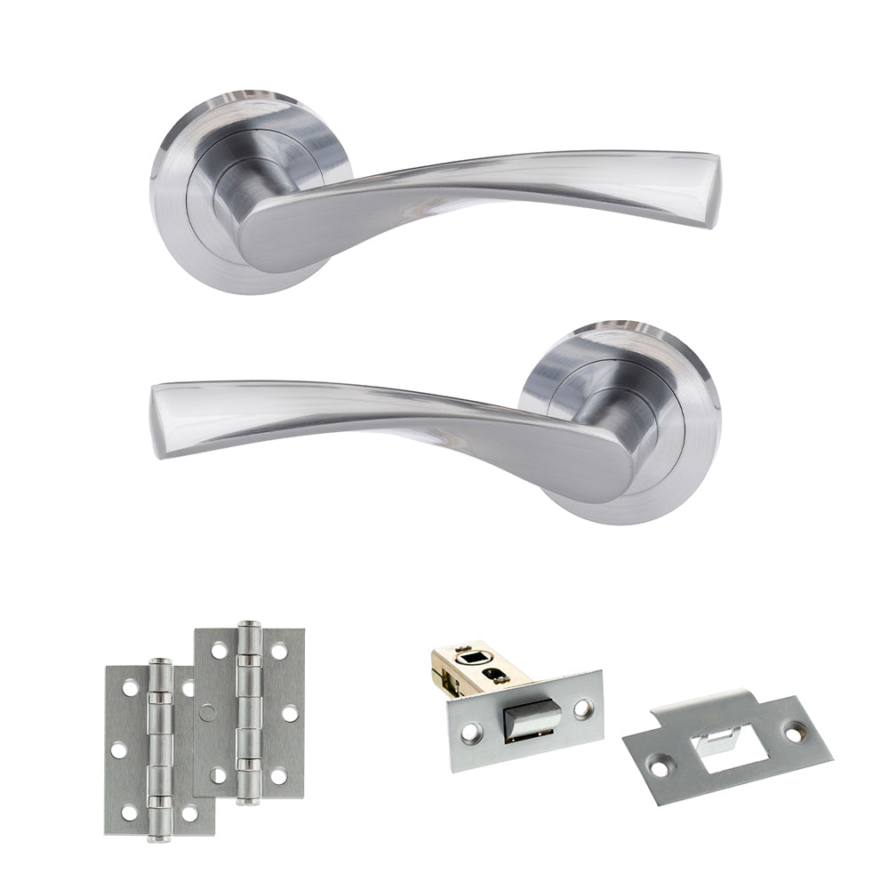 Quality image of Eco Aqua Door Handle Pack (Latch Set - 2.5" Latch, 3" Hinges x2) - Satin Chrome | Sku. adpeco20sc7 | available from Trade Door Handles.