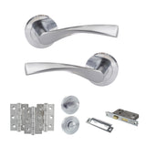 Quality image of Eco Aqua Door Handle Pack (Bathroom Set - 3" CE Bathroom Lock, 3" Fire Rated Hinges x3) - Satin Chrome | Sku. adpeco20sc9 | available from Trade Door Handles.
