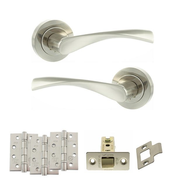 Quality image of Eco Aqua Door Handle Pack (Latch Set - 3" CE Latch, 4" Fire Rated Hinges x3) - Satin Nickel/Nickel Plate | Sku. adpeco20snnp4 | available from Trade Door Handles.