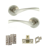 Quality image of Eco Aqua Door Handle Pack (Latch Set - 3" CE Latch, 4" Slim Knuckle Hinges x2) - Satin Nickel/Nickel Plate | Sku. adpeco20snnp6 | available from Trade Door Handles.