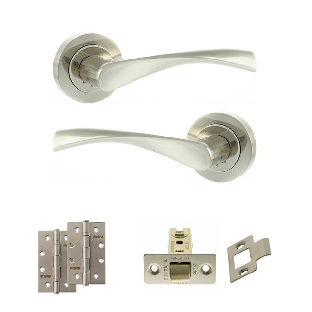 Quality image of Eco Aqua Door Handle Pack (Latch Set - 3" CE Latch, 4" Slim Knuckle Hinges x2) - Satin Nickel/Nickel Plate | Sku. adpeco20snnp6 | available from Trade Door Handles.