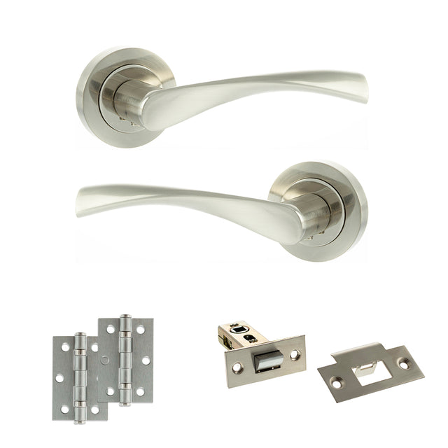 Quality image of Eco Aqua Door Handle Pack (Latch Set - 2.5" Latch, 3" Hinges x2) - Satin Nickel/Nickel Plate | Sku. adpeco20snnp7 | available from Trade Door Handles.