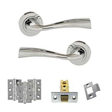 Quality image of Eco Wave Door Handle Pack (Latch Set - 2.5" CE Latch, 3" Fire Rated Hinges x3) - Polished Chrome | Sku. adpeco30pc1 | available from Trade Door Handles.
