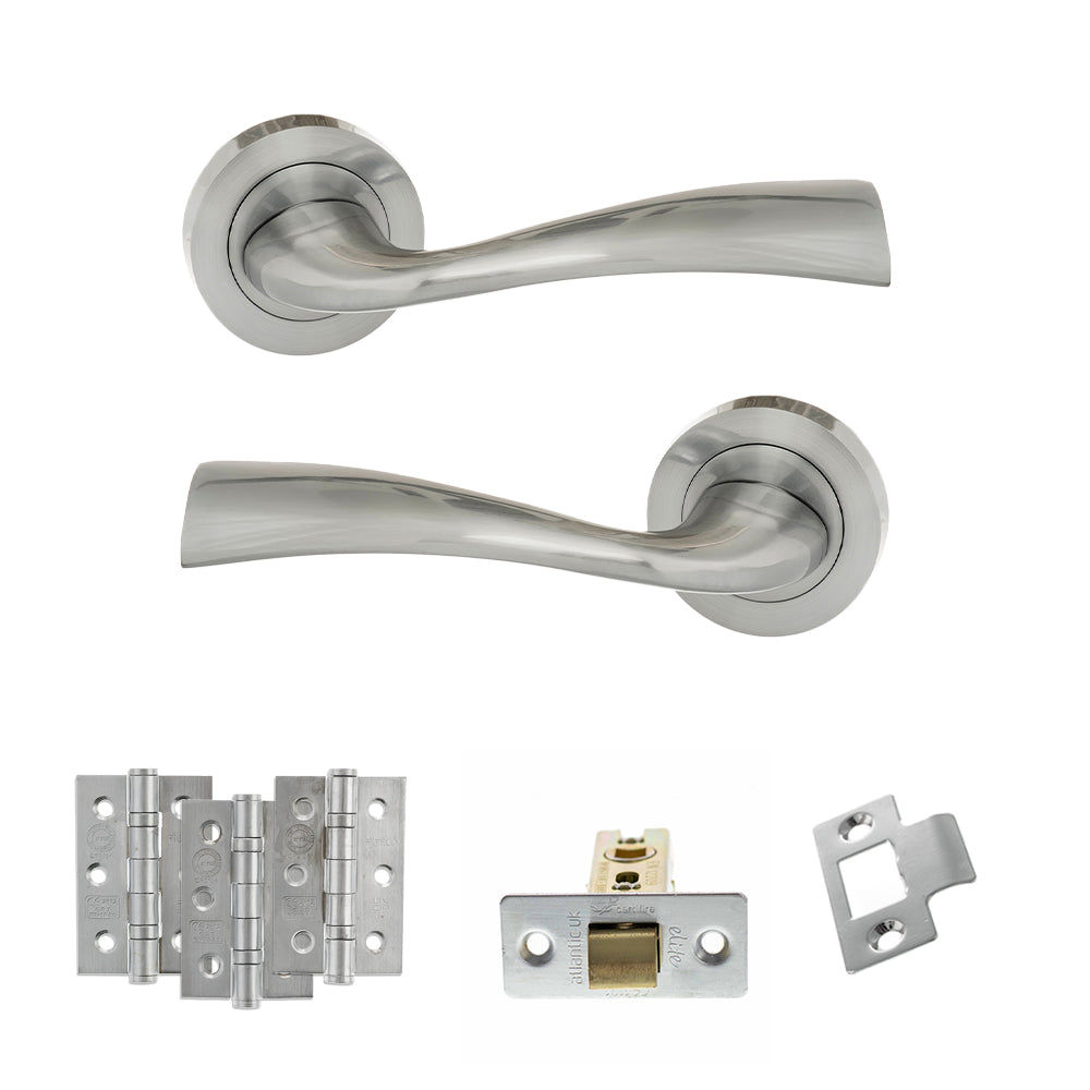 Quality image of Eco Wave Door Handle Pack (Latch Set - 2.5" CE Latch, 3" Fire Rated Hinges x3) - Satin Chrome | Sku. adpeco30sc1 | available from Trade Door Handles.