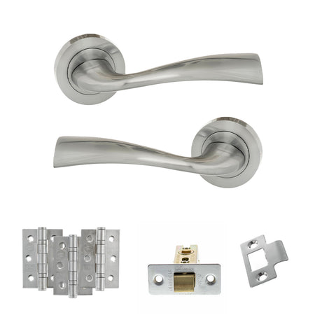 Quality image of Eco Wave Door Handle Pack (Latch Set - 2.5" CE Latch, 3" Fire Rated Hinges x3) - Satin Chrome | Sku. adpeco30sc1 | available from Trade Door Handles.