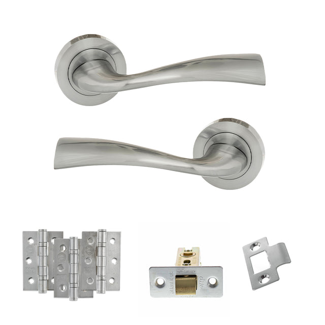 Quality image of Eco Wave Door Handle Pack (Latch Set - 2.5" CE Latch, 3" Fire Rated Hinges x3) - Satin Chrome | Sku. adpeco30sc1 | available from Trade Door Handles.