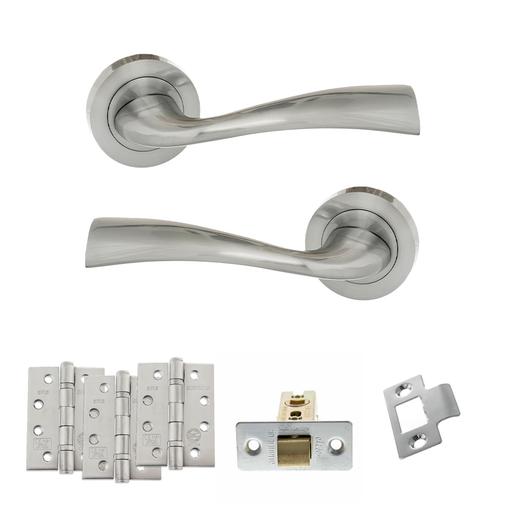 Quality image of Eco Wave Door Handle Pack (Latch Set - 2.5" CE Latch, 4" Fire Rated Hinges x3) - Polished Chrome | Sku. adpeco30pc3 | available from Trade Door Handles.