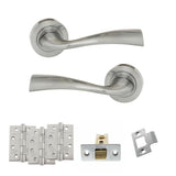 Quality image of Eco Wave Door Handle Pack (Latch Set - 3" CE Latch, 4" Fire Rated Hinges x3) - Satin Chrome | Sku. adpeco30sc4 | available from Trade Door Handles.